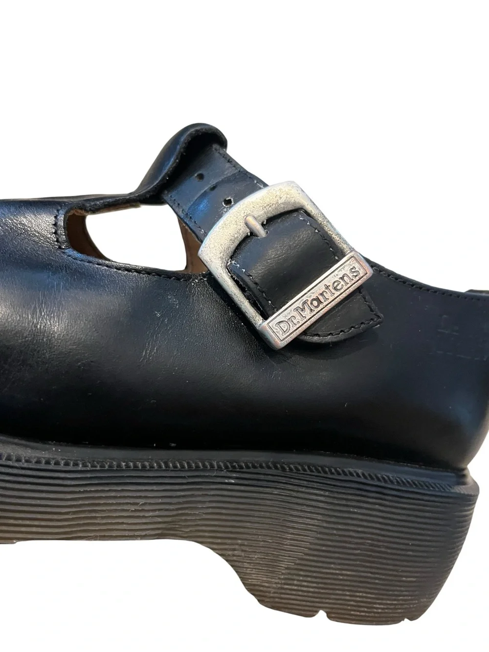 Vtg Dr. Martens MARY JANE England Black Leather Platform T-strap Buckle 8334